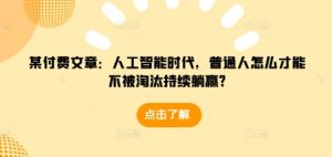 某付费文章:人工智能时代,普通人怎么才能不被淘汰持续躺赢?-小毅网创