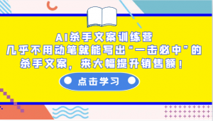 AI杀手文案训练营：几乎不用动笔就能写出“一击必中”的杀手文案，来大幅提升销售额！-小毅网创