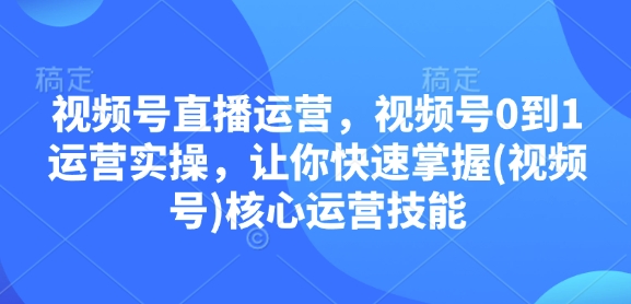 视频号直播运营，视频号0到1运营实操，让你快速掌握(视频号)核心运营技能 - 小毅网创-小毅网创