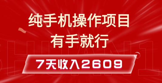 纯手机操作的小项目，有手就能做，7天收入2609+实操教程【揭秘】 - 小毅网创-小毅网创