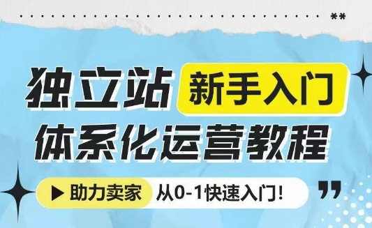 独立站新手入门体系化运营教程,助力独立站卖家从0-1快速入门! - 小毅网创-小毅网创