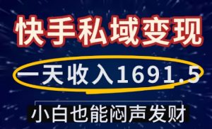 一天收入1691.5，快手私域变现，小白也能闷声发财-小毅网创