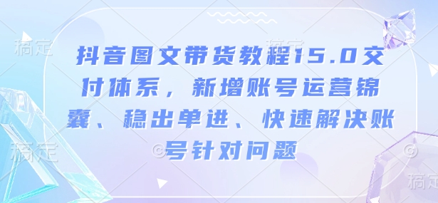 抖音图文带货教程15.0交付体系，新增账号运营锦囊、稳出单进、快速解决账号针对问题 - 小毅网创-小毅网创