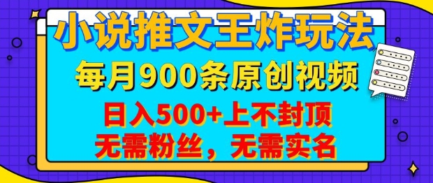 小说推文王炸玩法,一键代发,每月最多领900条原创视频,播放量收益日入5张,无需粉丝,无需实名【揭秘】 - 小毅网创-小毅网创