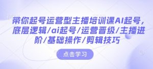 带你起号运营型主播培训课AI起号，底层逻辑/ai起号/运营晋级/主播进阶/基础操作/剪辑技巧-小毅网创