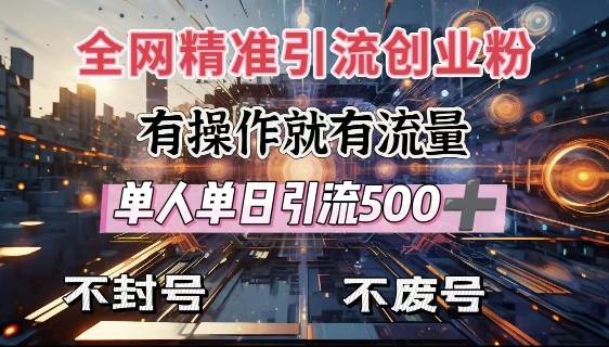 全网独家引流创业粉，有操作就有流量，单人单日引流500+，不封号、不费号 - 小毅网创-小毅网创