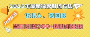 2025年最新独家引流方法，低投入高回报？当日引流300+精准创业粉-小毅网创