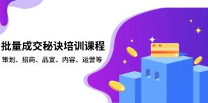 批量成交秘诀培训课程，策划、招商、品宣、内容、运营等-小毅网创