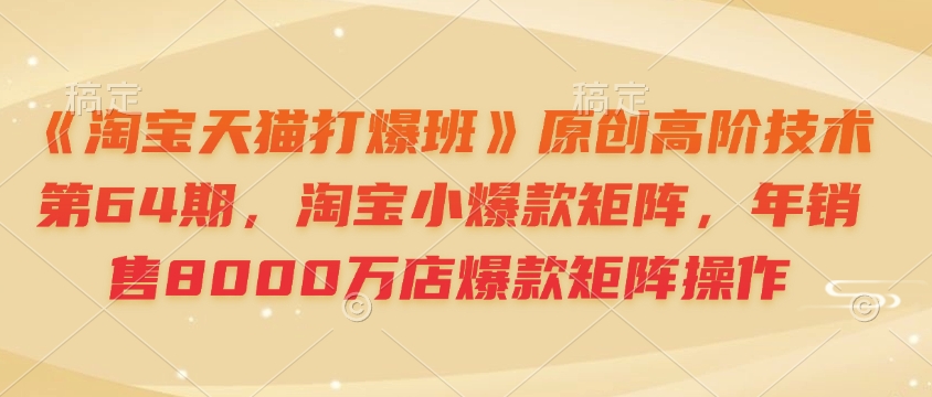 《淘宝天猫打爆班》原创高阶技术第64期，淘宝小爆款矩阵，年销售8000万店爆款矩阵操作 - 小毅网创-小毅网创