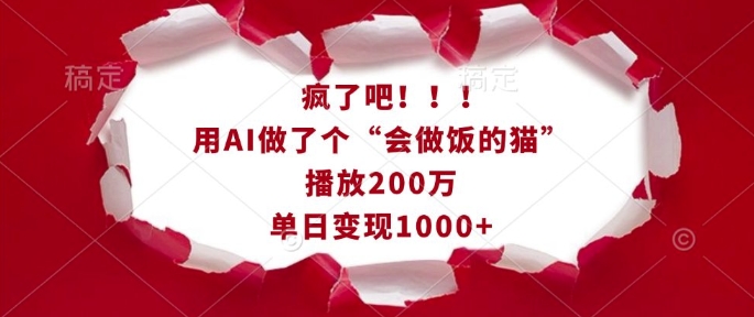 疯了吧！用AI做了个“会做饭的猫”，播放200万，单日变现1k - 小毅网创-小毅网创
