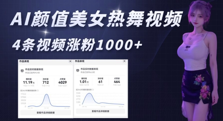 AI颜值美女热舞视频,4条视频涨粉1000+,实测6分钟一条 - 小毅网创-小毅网创