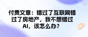 付费文章:错过了互联网错过了房地产,我不想错过AI,该怎么办?-小毅网创