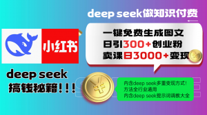 Deep seek 一键免费生成小红书图文日引300+创业粉，日变现3000+教程！...-小毅网创