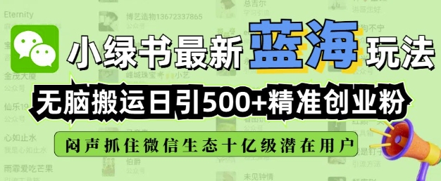 小绿书无脑搬运引流,全自动日引500精准创业粉,微信生态内又一个闷声发财的机会 - 小毅网创-小毅网创