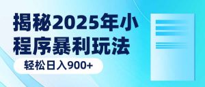 揭秘2025年小程序暴利玩法:轻松日入900+-小毅网创