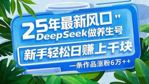 25年最新风口，用DeepSeek做养生号，新手轻松日赚上千块，一条作品涨粉...-小毅网创