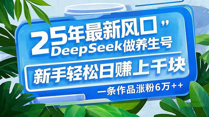 25年最新风口，用DeepSeek做养生号，新手轻松日赚上千块，一条作品涨粉... - 小毅网创-小毅网创