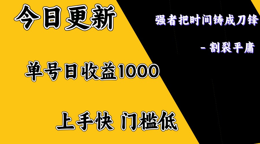 上手一天1000打底，正规项目，懒人勿扰 - 小毅网创-小毅网创