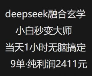 抖音小红书deepseek融合玄学，纯小白秒变大师，当天1小时无脑搞定9单，纯利润上千-小毅网创