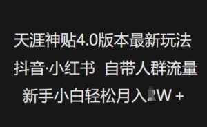 天涯神贴4.0版本最新玩法，抖音·小红书自带人群流量，新手小白轻松月入过W-小毅网创