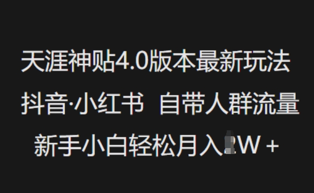 天涯神贴4.0版本最新玩法，抖音·小红书自带人群流量，新手小白轻松月入过W - 小毅网创-小毅网创
