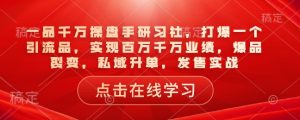 一品千万操盘手研习社，打爆一个引流品，实现百万千万业绩，爆品裂变，私域升单，发售实战-小毅网创