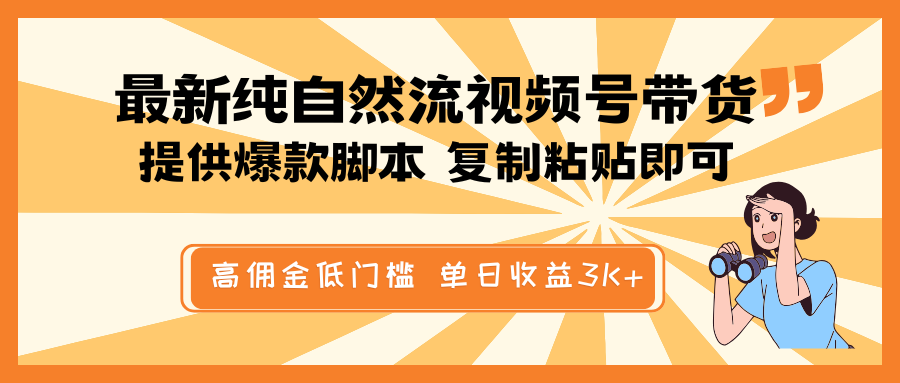 最新纯自然流视频号带货，提供爆款脚本简单 复制粘贴即可，高佣金低门槛，单日收益3K+ - 小毅网创-小毅网创