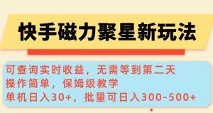 快手磁力新玩法，可查询实时收益，单机30+，批量可日入3到5张【揭秘】-小毅网创