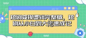短剧变现逻辑完整版，短剧从小白到大佬速成记-小毅网创