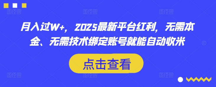 月入过W+,2025最新平台红利,无需本金、无需技术绑定账号就能自动收米 - 小毅网创-小毅网创