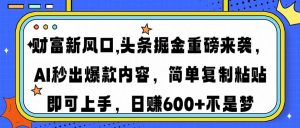财富新风口,头条掘金重磅来袭AI秒出爆款内容简单复制粘贴即可上手，日...-小毅网创