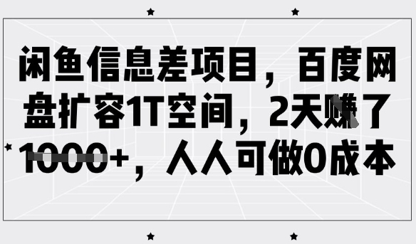 闲鱼信息差项目，百度网盘扩容1T空间，2天收益1k+，人人可做0成本 - 小毅网创-小毅网创