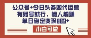 公众号+今日头条双代运营，有账号就行，单日稳定变现8张【揭秘】-小毅网创