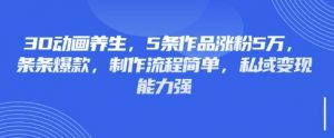 3D动画养生，5条作品涨粉5万，条条爆款，制作流程简单，私域变现能力强-小毅网创