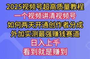 2025视频号超高质量教程，两天开通创作者分成，外加实测最强挣钱赛道，日入多张-小毅网创