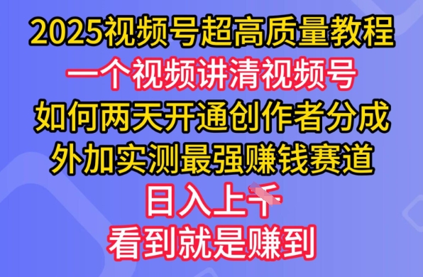 2025视频号超高质量教程，两天开通创作者分成，外加实测最强挣钱赛道，日入多张 - 小毅网创-小毅网创