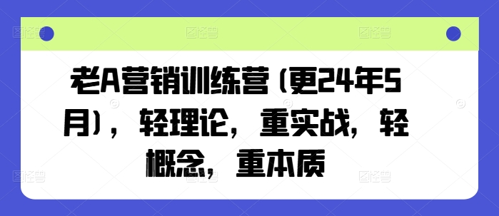 老A营销训练营(更25年3月)，轻理论，重实战，轻概念，重本质 - 小毅网创-小毅网创