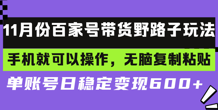百家号带货野路子玩法 手机就可以操作，无脑复制粘贴 单账号日稳定变现... - 小毅网创-小毅网创