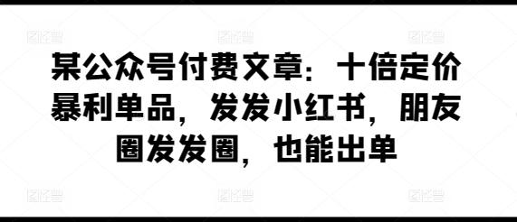 某公众号付费文章：十倍定价暴利单品，发发小红书，朋友圈发发圈，也能出单 - 小毅网创-小毅网创