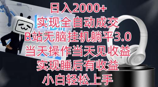 日入2000+，实现全自动成交，B站无脑挂机躺平3.0，当天操作当天见收益，实现睡后有收益【揭秘】 - 小毅网创-小毅网创