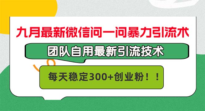 九月最新微信问一问暴力引流术，团队自用引流术，每天稳定300+创... - 小毅网创-小毅网创