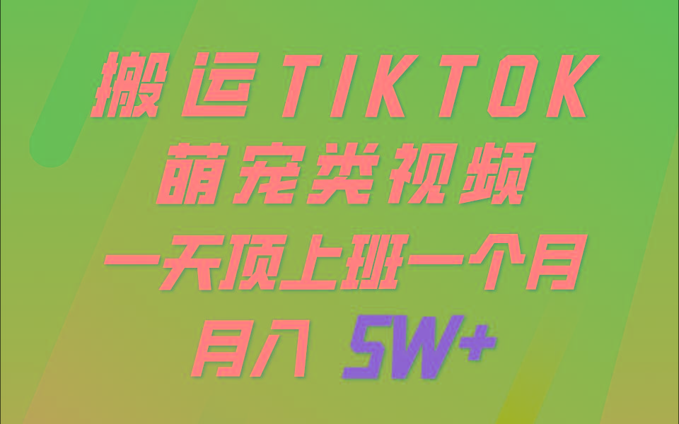一键搬运TIKTOK萌宠类视频，一部手机即可操作，所有平台均可发布 轻松月入5W+-小毅网创