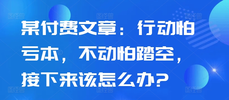 某付费文章：行动怕亏本，不动怕踏空，接下来该怎么办? - 小毅网创-小毅网创