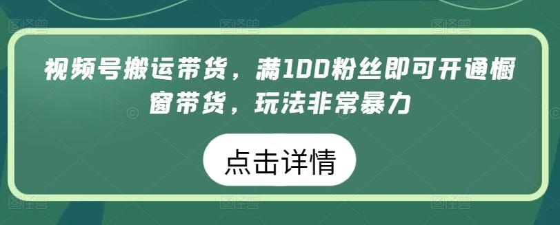 视频号搬运带货，满100粉丝即可开通橱窗带货，玩法非常暴力【揭秘】-小毅网创