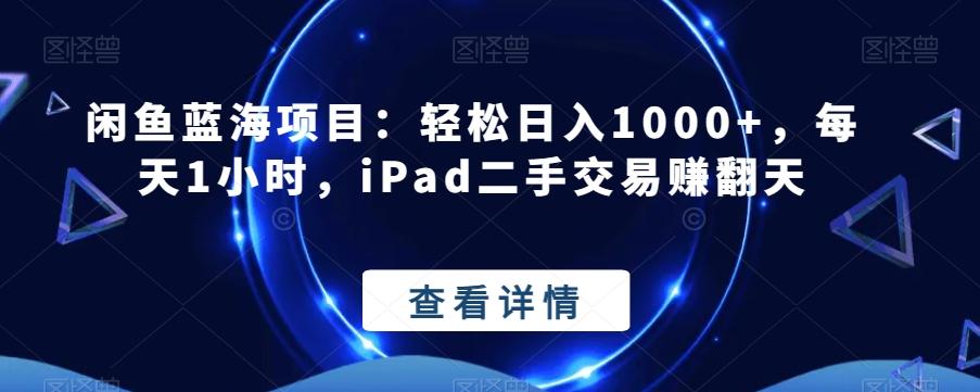 闲鱼蓝海项目：轻松日入1000+，每天1小时，iPad二手交易赚翻天-小毅网创