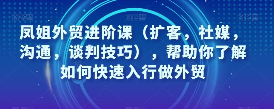 凤姐外贸进阶课（扩客，社媒，沟通，谈判技巧），帮助你了解如何快速入行做外贸 - 小毅网创-小毅网创