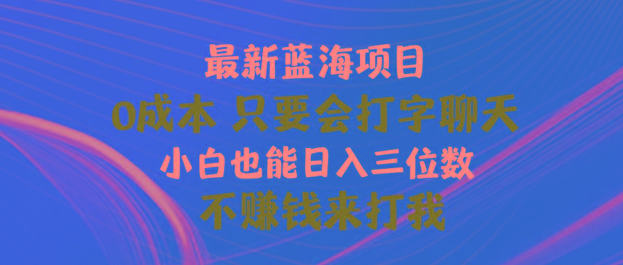 最新蓝海项目 0成本 只要会打字聊天 小白也能日入三位数 不赚钱来打我 - 小毅网创-小毅网创