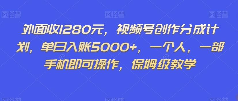外面收1280元，视频号创作分成计划，单日入账5000+，一个人，一部手机即可操作，保姆级教学【揭秘】-小毅网创