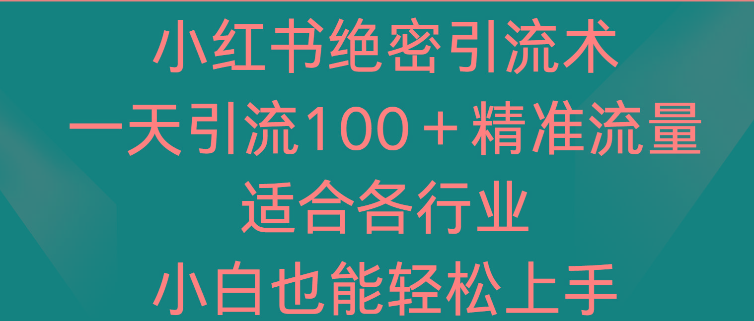 小红书绝密引流术，一天引流100＋精准流量，适合各个行业，小白也能轻松上手 - 小毅网创-小毅网创
