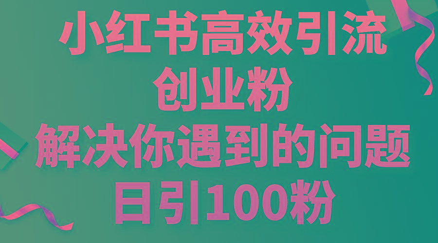 小红书高效引流创业粉，解决你遇到的问题，日引100粉 - 小毅网创-小毅网创